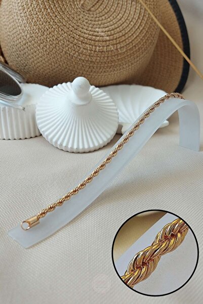 XUPING JEWELRY Xuping Bileklik 19 cm Burma Halat Rose Renk 14 Ayar Altın Kaplama