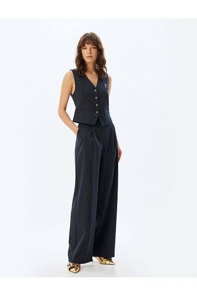 Koton Pleat Detailed Straight Wide Leg Pocket High Waist Fabric Pants
