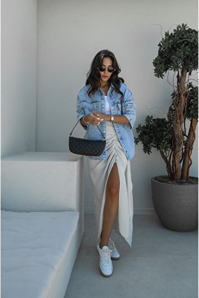 Havoş Slit Detailed Front Gathered Natural Skirt