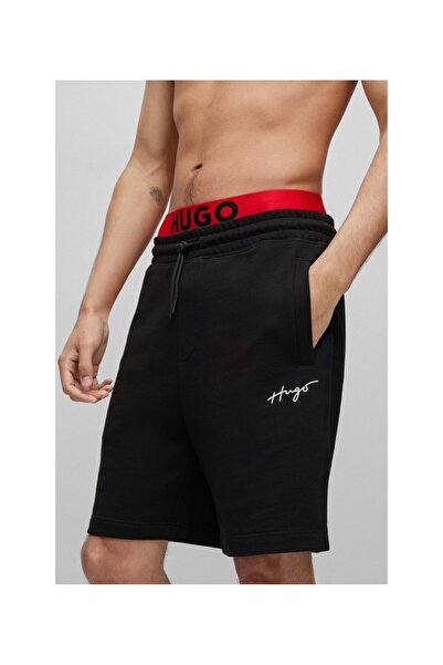 HUGO El Yazısı Logolu Rahat Kesim Pamuklu Havlu Kumaştan Şort