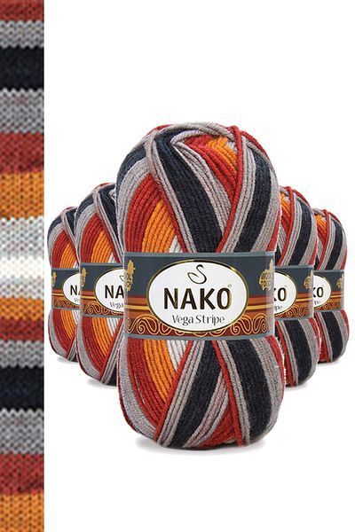 NAKO 5 τεμάχια Vega Stripe Premium Ακρυλικό Πλεκτό Μαλλί Νο: 82417