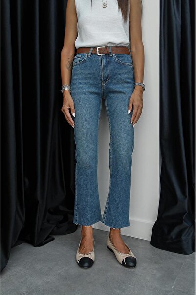 Havoş Koyu Mavi Boy Fit Kesik Paça Jean