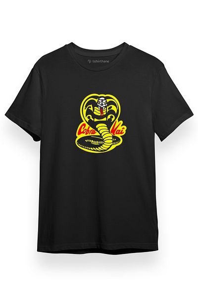 Tshirthane Λογότυπο Cobra Kai Μαύρο κοντομάνικο ανδρικό μπλουζάκι