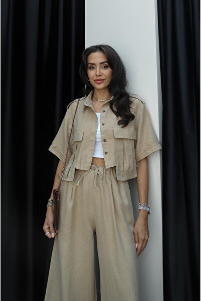 Havoş Beige Linen Shirt - Double Pocket Design