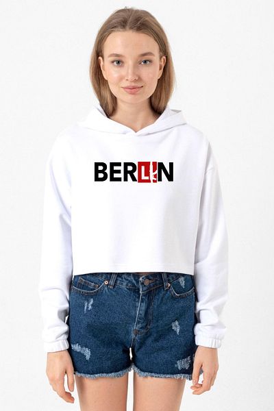 Tshirthane La Casa De Papel Berlin White Optical Women's Crop Hoodie