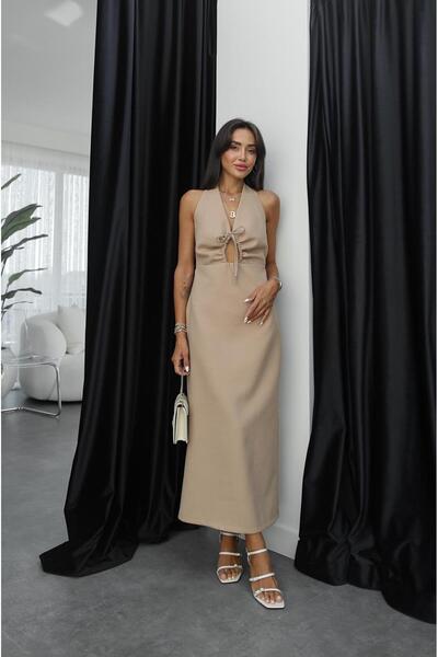 Havoş Φόρεμα σε χρώμα βιζόν - Φόρεμα με κορδόνι στο στήθος και λεπτομέρεια με...