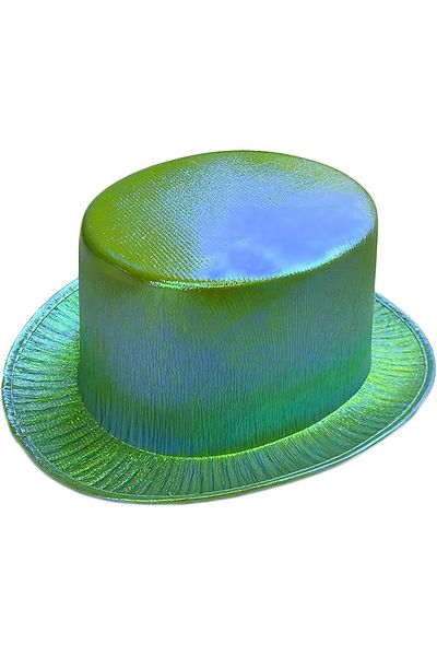 nuit dose Green Color Luminous Hologram Fabric Covering Trilby Top Hat Adult Size