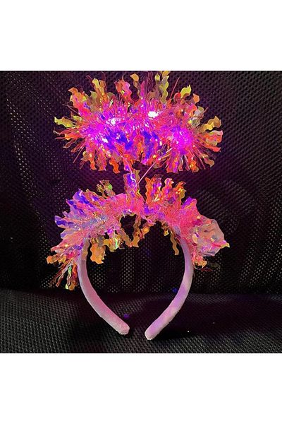 Store Tasseled Led Lighted Shiny Hologram Crown Pink