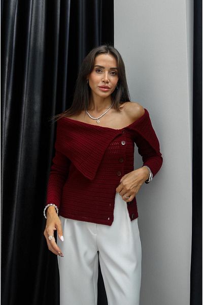Havoş Bluză cu nasturi în față bordeaux cu gât barcă