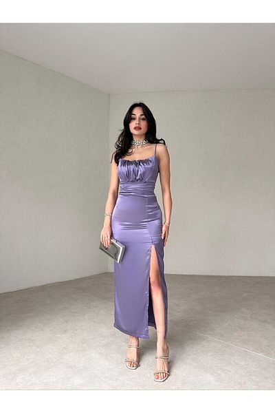 popibutik Strappy Satin Dress - Slit Detail