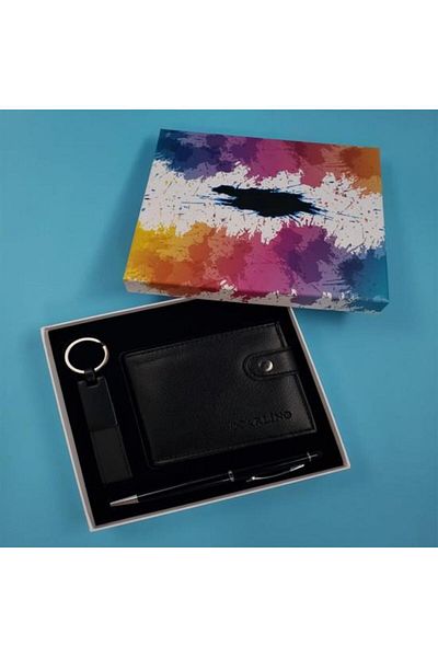 LiderGlobal Black Wallet Keychain Ballpoint Pen Decorative Gift