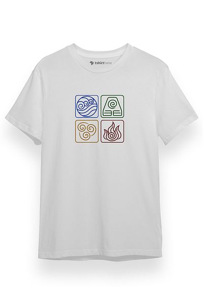Tshirthane Avatar The Last Airbender Four Elements Icon Λευκό κοντομάνικο ανδρικό μπλουζάκι