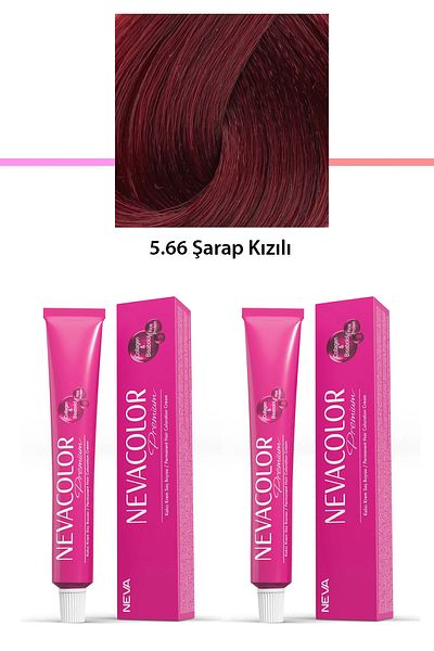 Neva Color Premium 5.66 Wine Red Set - 2 Pieces Permanent Cream Hair Dye 50g Tube