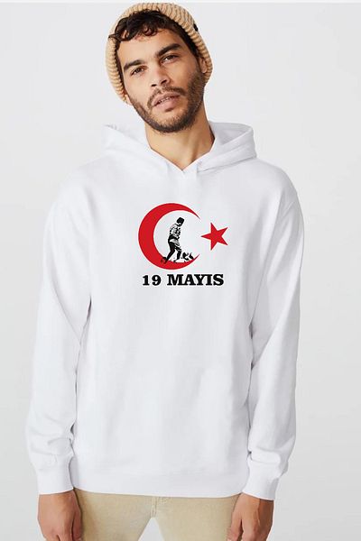 Tshirthane Ανδρικό φούτερ με κουκούλα 3ip Ata White 19 Μαΐου