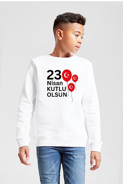 Tshirthane Φούτερ 23 Απριλίου Balloon White Παιδικό 2ip