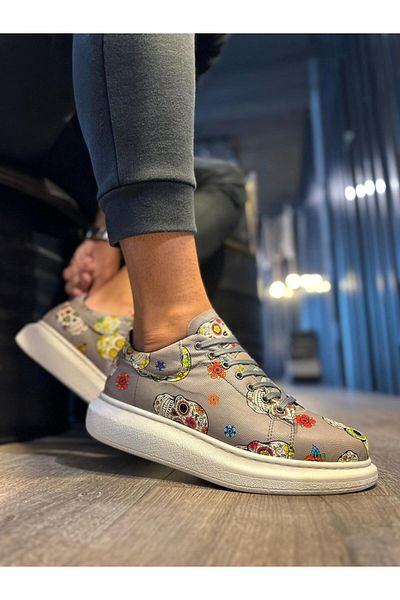 K&A High Sole Colorful Printed Casual Shoes Gray