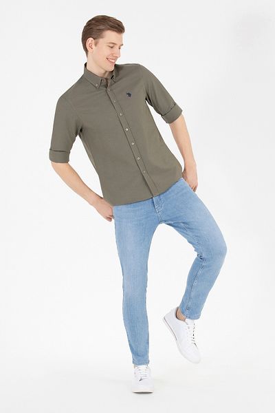 U.S. Polo Assn. Ανδρικό πουκάμισο Khaki - Μακρύ μανίκι, Basic Model 50265664-VR027