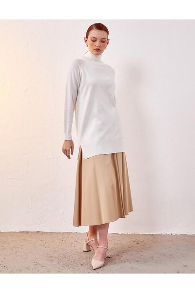 Kayra Ecru Turtleneck Knitwear Blouse