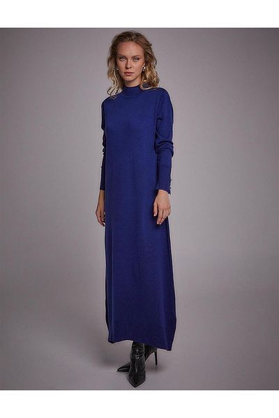 Kayra Rochie din tricotaje indigo - pe jumătate cu gât
