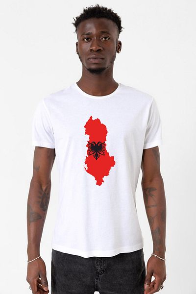 Tshirthane Ανδρικό μπλουζάκι ποδηλασίας Euro 24 Albania White