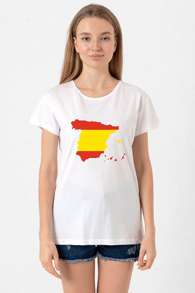 Tshirthane Women's White Bicycle Collar T-Shirt - Euro 24 Spain