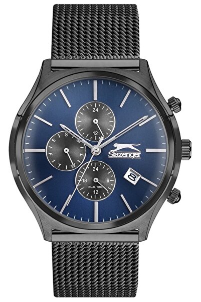 Slazenger Marka Multifonksiyon Erkek Çelik Hasır Kol Saati - Füme Renk Sl.09....