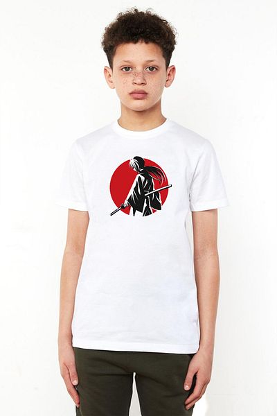 Tshirthane Λογότυπο Rurouni Kenshin Samurai Λευκό μπλουζάκι ποδηλάτου για παιδιά
