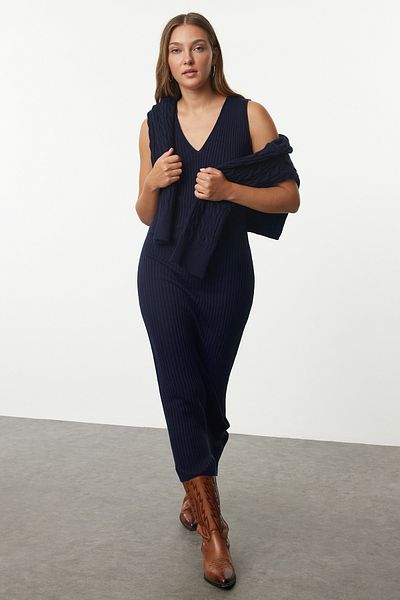 Trendyol Collection Sötétkék Midi kötött pulóver és ruha szett - TWOAW25EL00069