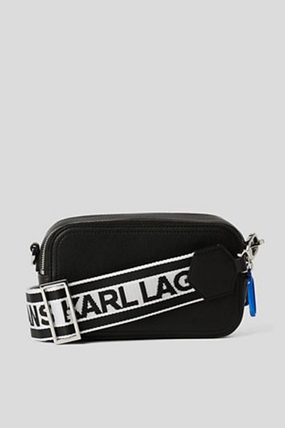 Karl Lagerfeld Černá kožená crossbody kabelka - Jeans Dámské 7X19X12 cm 235J3078