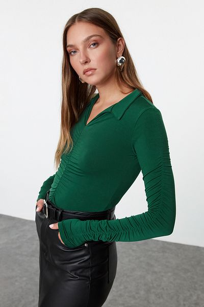 Trendyol Collection Πλεκτή μπλούζα Polo Stretchy Slim Fit - Emerald Green Twoaw23bz00249
