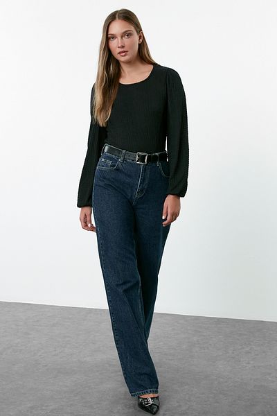 Trendyol Collection Μαύρη πλεκτή μπλούζα ελαστική μακρυμάνικη - κανονική εφαρμογή Twoaw25Bz00226