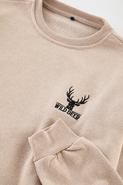 Trendyol Collection Hanorac oversize cu mânecă lungă, brodat cu animale, bej - TMNAW24SW00164