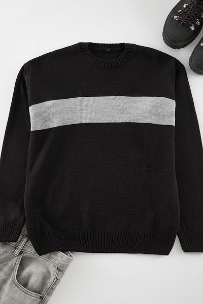 Trendyol Collection Μαύρο κανονικό πλεκτό πουλόβερ με λαιμόκοψη TMNAW25KZ00014
