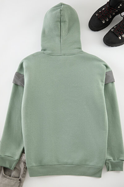 Trendyol Collection Mint oversize fleecová mikina s kapucí – reflexní detail Tmnss20sw0205