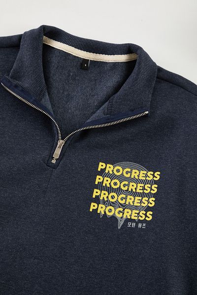 Trendyol Collection Indigo Fleece Bavlněná mikina Oversize - Text na zip Tmnaw23sw00017