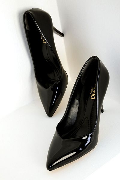 SOHO Patent Leather Black Women's Classic Heeled Shoes - 19549
