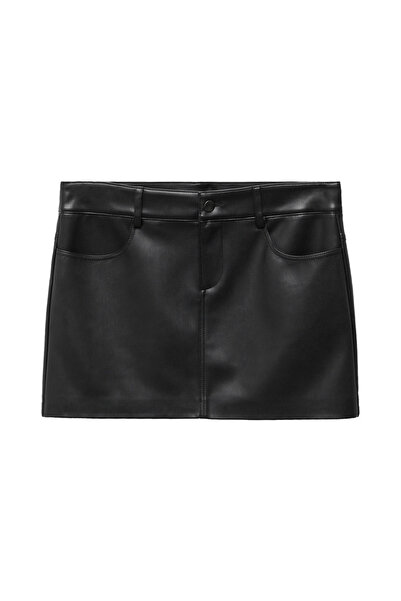 MANGO Woman Leather-effect mini-skirt