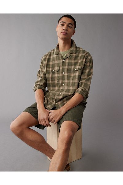 AMERICAN EAGLE قميص ميكانيكي من AE Linen-Blend U-2512-6257-380 - U-2512-6257-380 موديل ميكانيكي