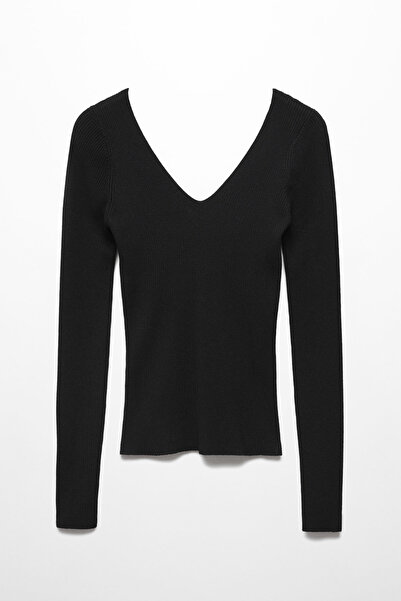 MANGO Žebrovaný svetr s nízkým střihem zad