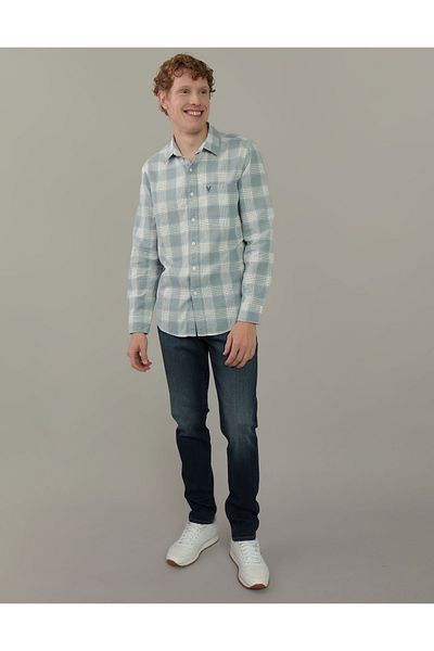 AMERICAN EAGLE قميص AE Everyday Plaid Slim Fit Linen-Blend Button-Up - U-0153-2576-444