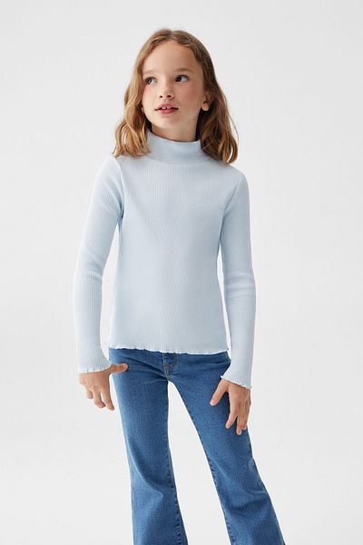 MANGO Kids Žebrované tričko s vysokým výstřihem