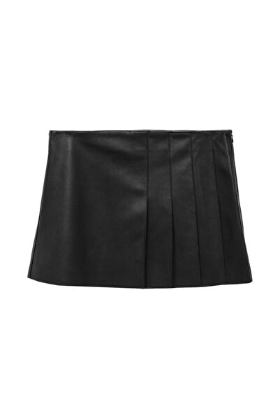 MANGO Woman Skládaná minisukně s koženým efektem