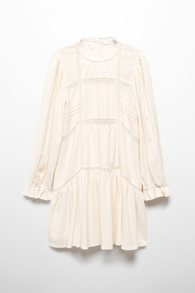 MANGO Puff-sleeved embroidered dress