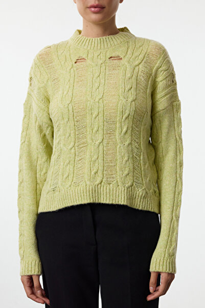 Trendyol Collection Sweter z okrągłym dekoltem LimeKnitwear - miękka faktura Twoaw25kz00214