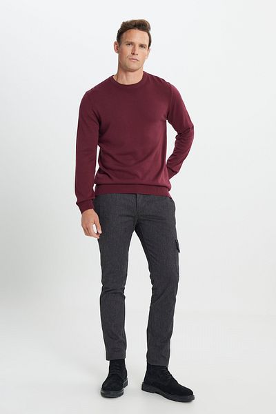 ALTINYILDIZ CLASSICS Ανδρικό πουλόβερ Claret Red Crew Neck Βαμβακερό πλεκτό - Standard Fit