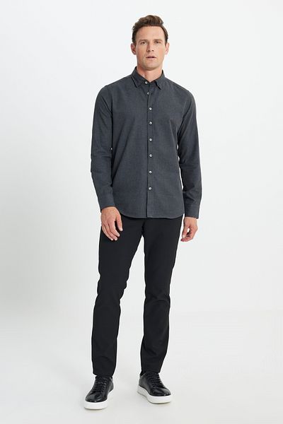 AC&Co / Altınyıldız Classics Férfi antracit Slim Fit Slim Fit gombos galléros flanel favágó téli ing