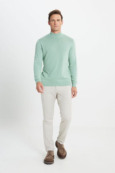 ALTINYILDIZ CLASSICS Ανδρικό βαμβακερό πλεκτό πουλόβερ Aqua Green Standard Fit κανονικής κοπής με μισό λαιμόκοψη