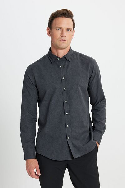 AC&Co / Altınyıldız Classics Férfi antracit Slim Fit Slim Fit gombos galléros flanel favágó téli ing