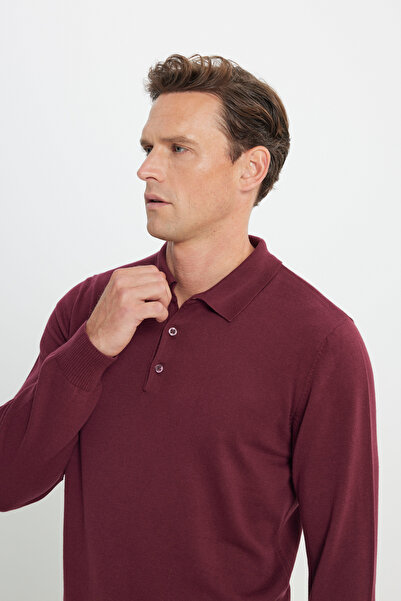 ALTINYILDIZ CLASSICS Erkek Bordo Standart Fit Normal Kesim Polo Yaka Pamuklu Triko Kazak