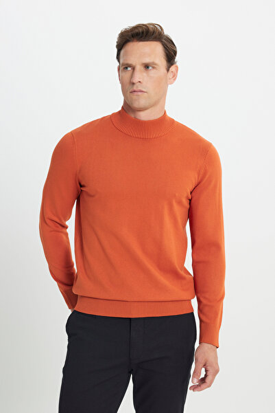 ALTINYILDIZ CLASSICS Strickpullover für Herren – Ziegelfarbe, Standard-Passform, halber Rollkragen